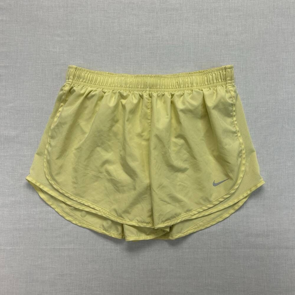 Nike Dri-FIT Tempo Running Shorts Womens XL Yellow Lined Drawstring Athletic Gym